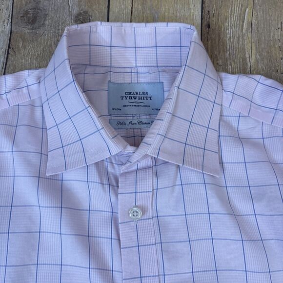 Charles Tyrwhitt Dress Shirt Classic Fit Non Iron 16.5 Pink French Cuff Monogram - Picture 3 of 6